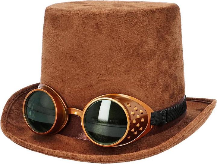 Boland Steampunk Hut in Lederoptik Braun mit Brille