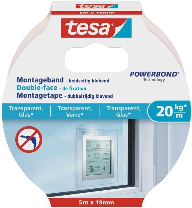 Produktbild tesa Montageband für Glas, doppelseitiges Montageklebeband (19 mm)