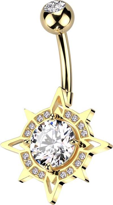 Image du produit Star Piercing Banane vergoldet mit Kugel vergoldet Kristall silber und Kompass Kristalle silber (Laiton, Acier chirurgical 316L)