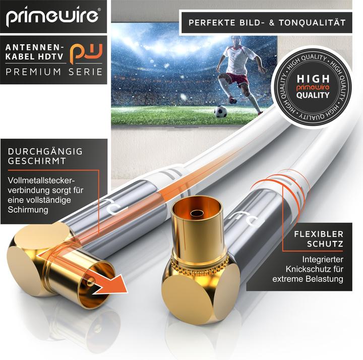 Image du produit Primewire Antennenkabel 90° gewinkelt | HDTV Premium Koaxialkabel 135dB / 75 Ohm | FullHD / 4k Ultra HD (135 dB, Câble d'antenne)