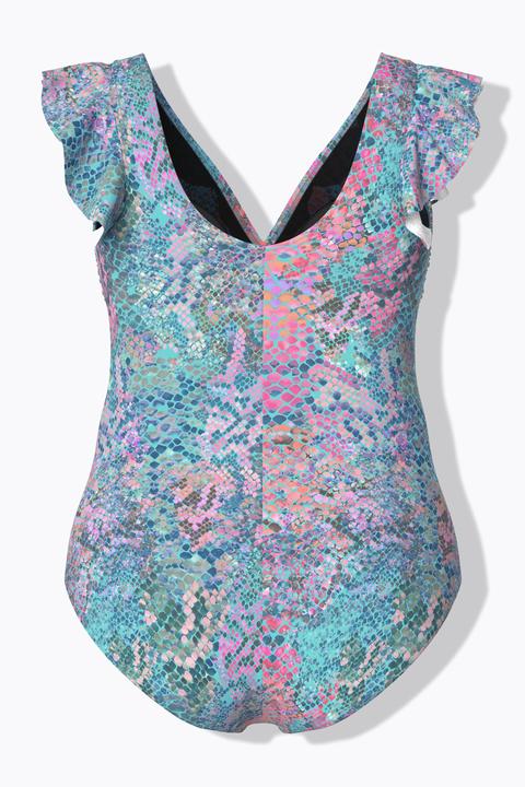 Image du produit Ulla Popken Maillot de bain python à manches volantées et bonnets souples (54)