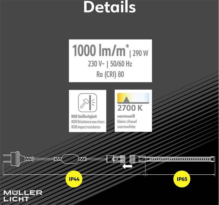 Produktbild Müller Licht MÜLLER-LICHT LED-Strip Power Stripe 25m, 290 W, 25000 lm, 2700 K, IP44, warmweiss (Warmweiss, 2500 cm, Indoor, Outdoor)