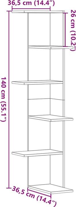 Actual product image VidaXL Wand-Eckregal (36.5 x 36.5 x 140 cm)