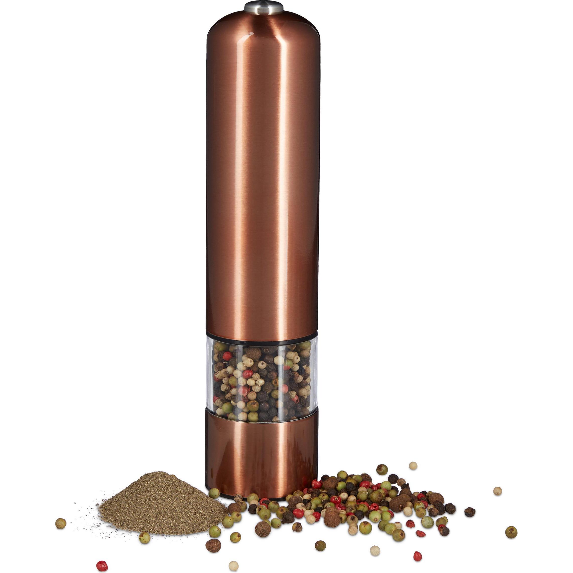 Relaxdays Elektrische Pfeffermühle, Pfeffermühle + Salzmühle, Bronze