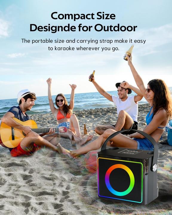 Produktbild Qeekada Tragbare Karaoke-Anlage mit 2 Mikrofonen und RGB Licht