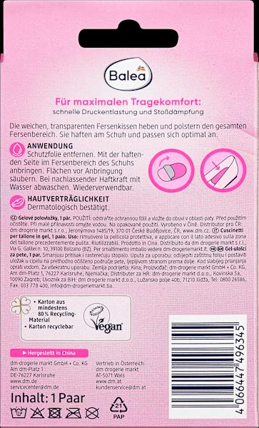 Valori nutrizionali e ingredienti dm Balea Cuscinetti in gel per il tallone (Decompressione)