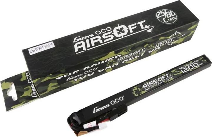 Actual product image Gens Ace 25C 1200mAh 3S1P 11.1V Airsoft Gun Lipo Battery with mini Tamiya Plug Long size (11.10 V, 1200 mAh)