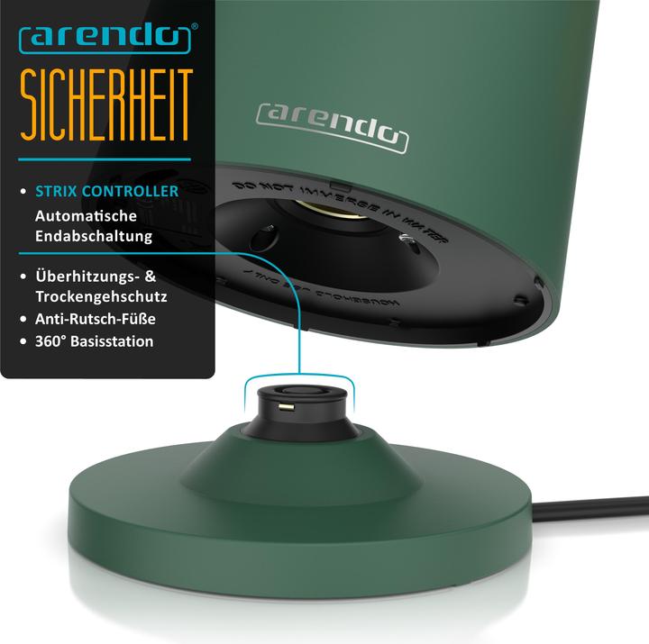 Produktbild Arendo Wasserkocher mit Temperatureinstellung 40–100 °C, Edelstahl, 1,5 L, Doppelwand, Anzeige, 2200 W (1.50 l)