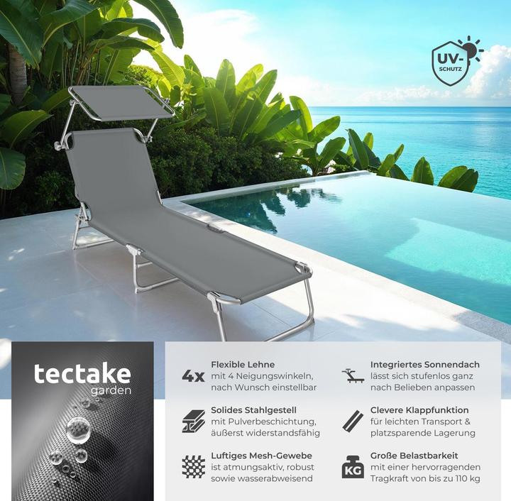 Immagine prodotto tectake lettino prendisole, regolabile in 4 posizioni (190 cm)