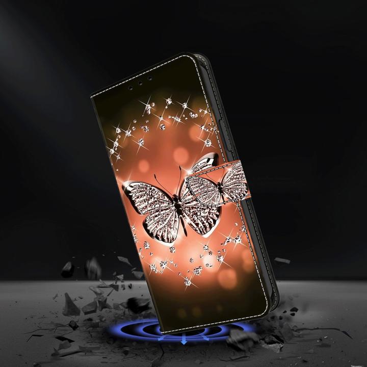 Actual product image Art iPhone 15 Pro Max Book Case Cover with Card Pocket Golden Butterfly (Apple iPhone 15 Pro Max)