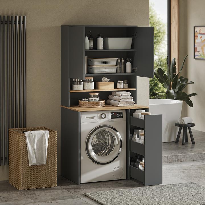 Produktbild Vicco Waschmaschinenschrank Viktor, Anthrazit/Goldkraft Eiche, 93.6 x 88.2 cm 2 Teile mit Rollregal