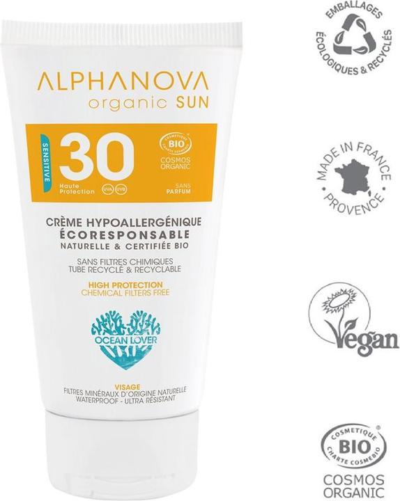 Actual product image Alphanova SUN cream organic hypoallergenic SPF30+ without perfume cream (Suntan cream, SPF 30, 50 ml, 500 g)