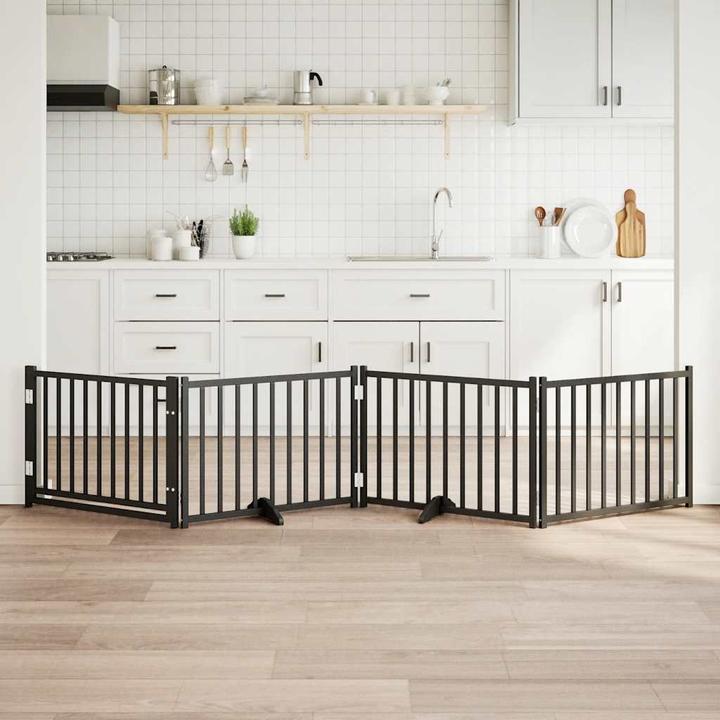 Actual product image vidaXL Hundetor Tür Faltbar Hundegitter Schutzgitter Schwarz 4-tlg. Massivholz