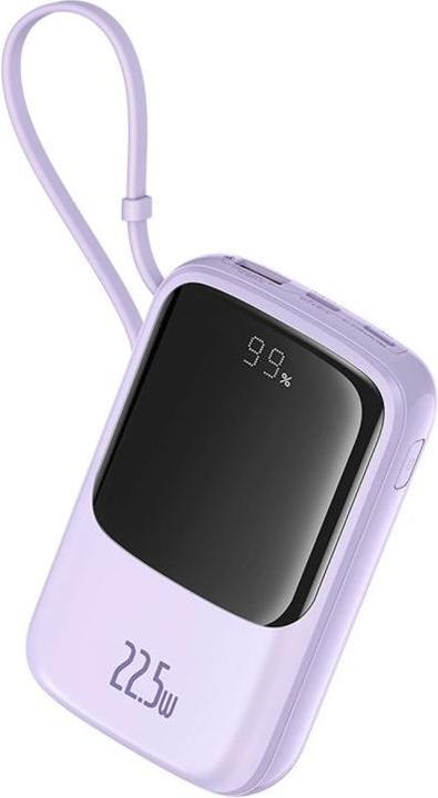 Actual product image Baseus Qpow Pro+ 10000mAh 22.5W powerbank with integrated USB-C cable and display - Purple (10000 mAh, 22.50 W)