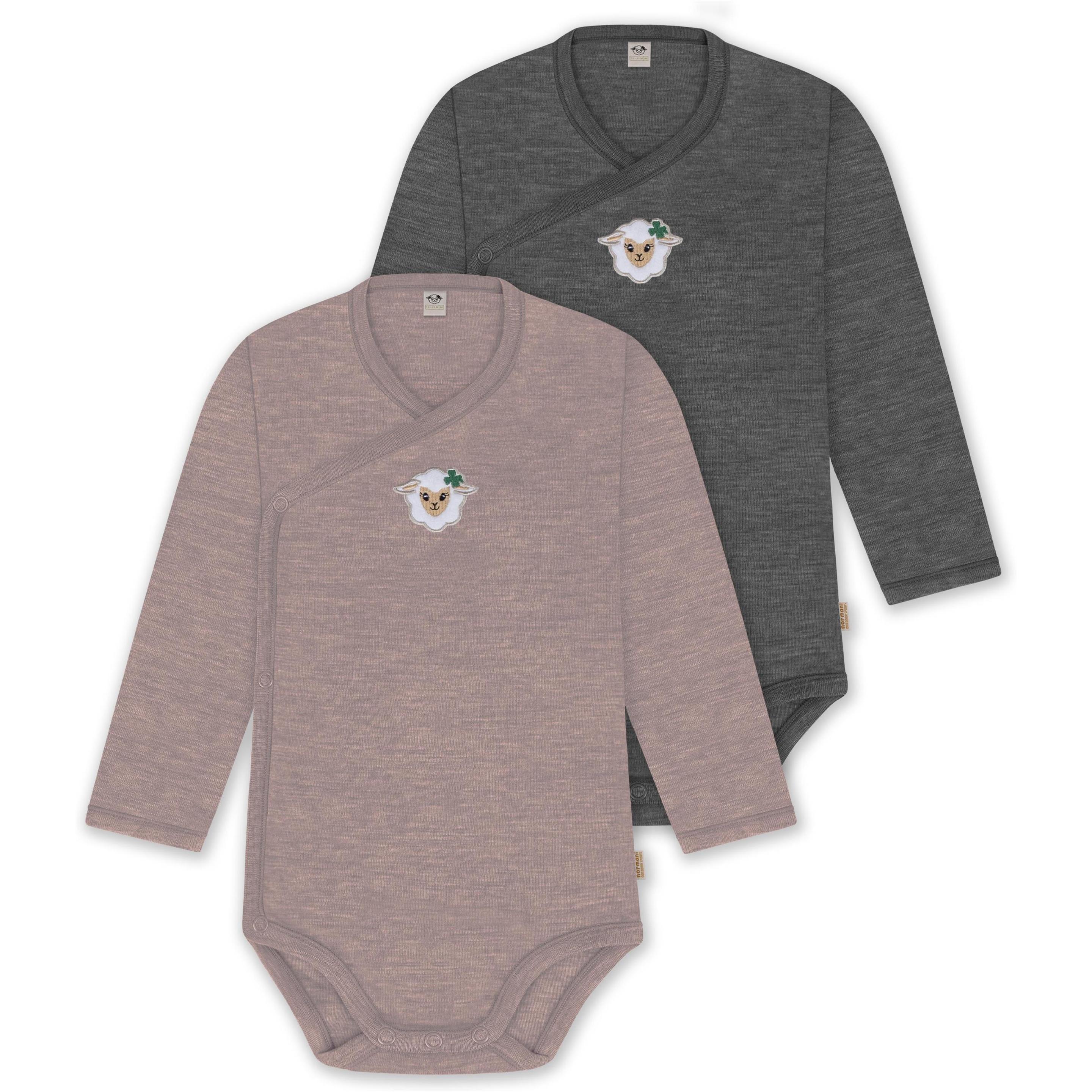 Normani, Herren, Body, 2er Pack Bio Baby-Body Langarm Wickelbody aus Merinowolle für Junge und Mädchen - 9353, Rosa, (80...