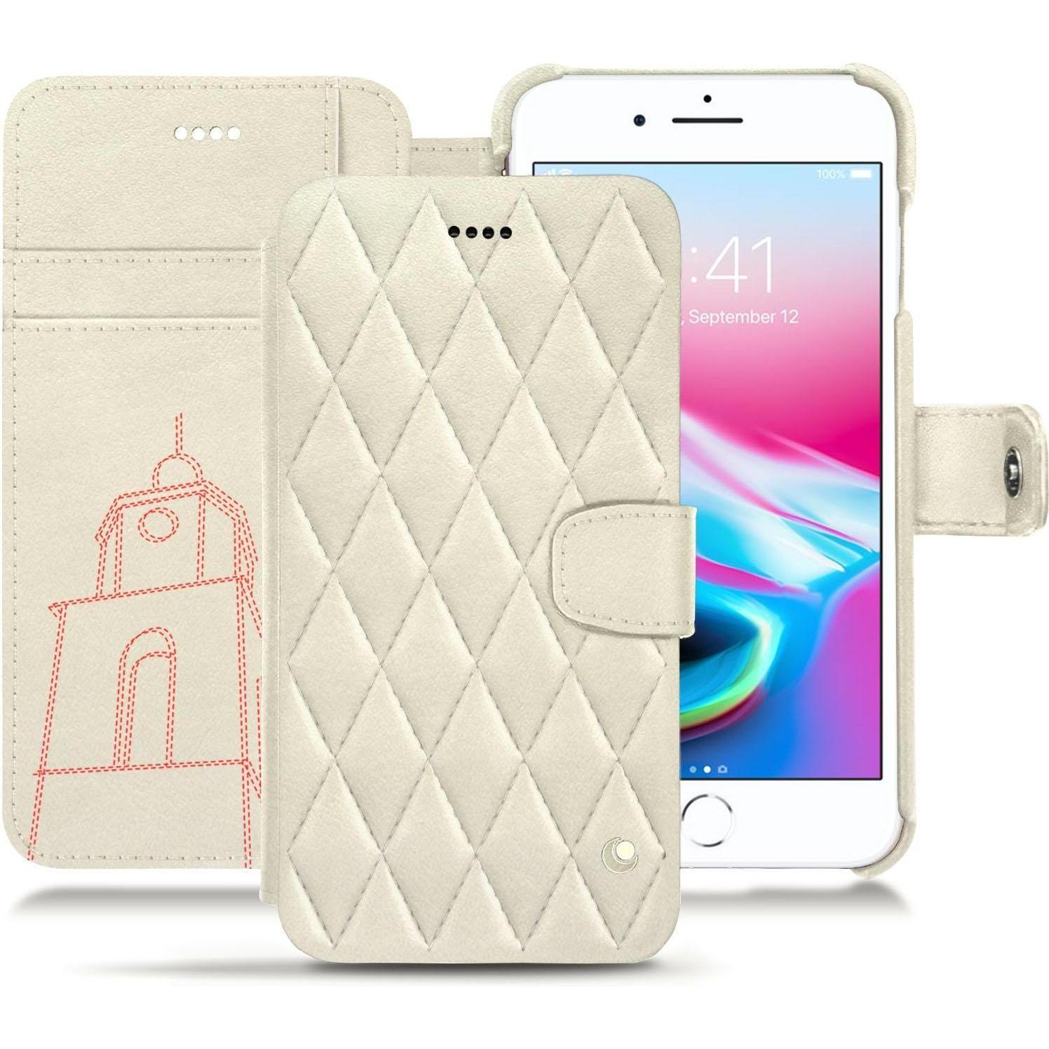 Noreve Lederschutzhülle Wallet (Apple iPhone 8 Plus), Smartphone Hülle, Weiss
