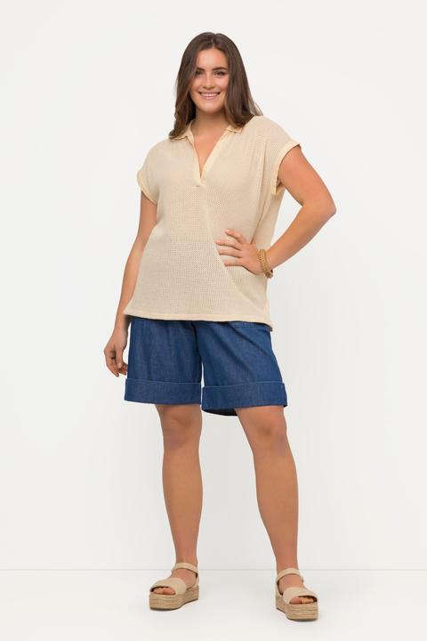 Immagine prodotto Ulla Popken Maglione polo in cotone biologico con forellini e mezze maniche (46, 48)