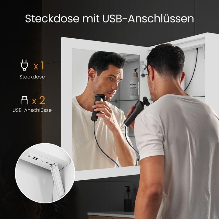 Produktbild Emke Badezimmerschrank mit Beleuchtung 60x40 cm, Mattweiss, Schminkschrank, dimmbar, Antibeschlag (60 x 40 cm)