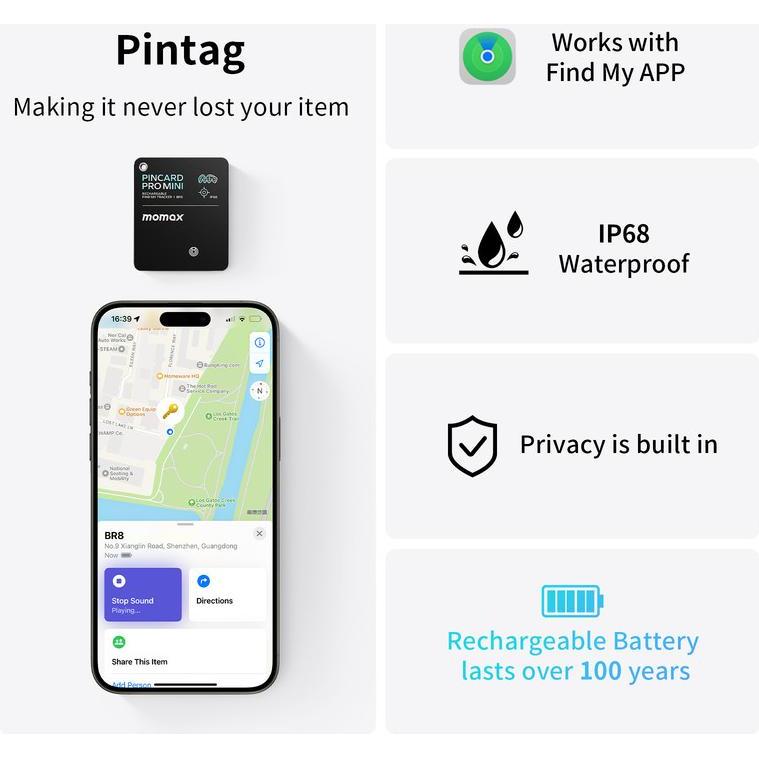 Thumbnail - Momax PinCard Pro Mini Rechargeable Find My Tracker, Tracker