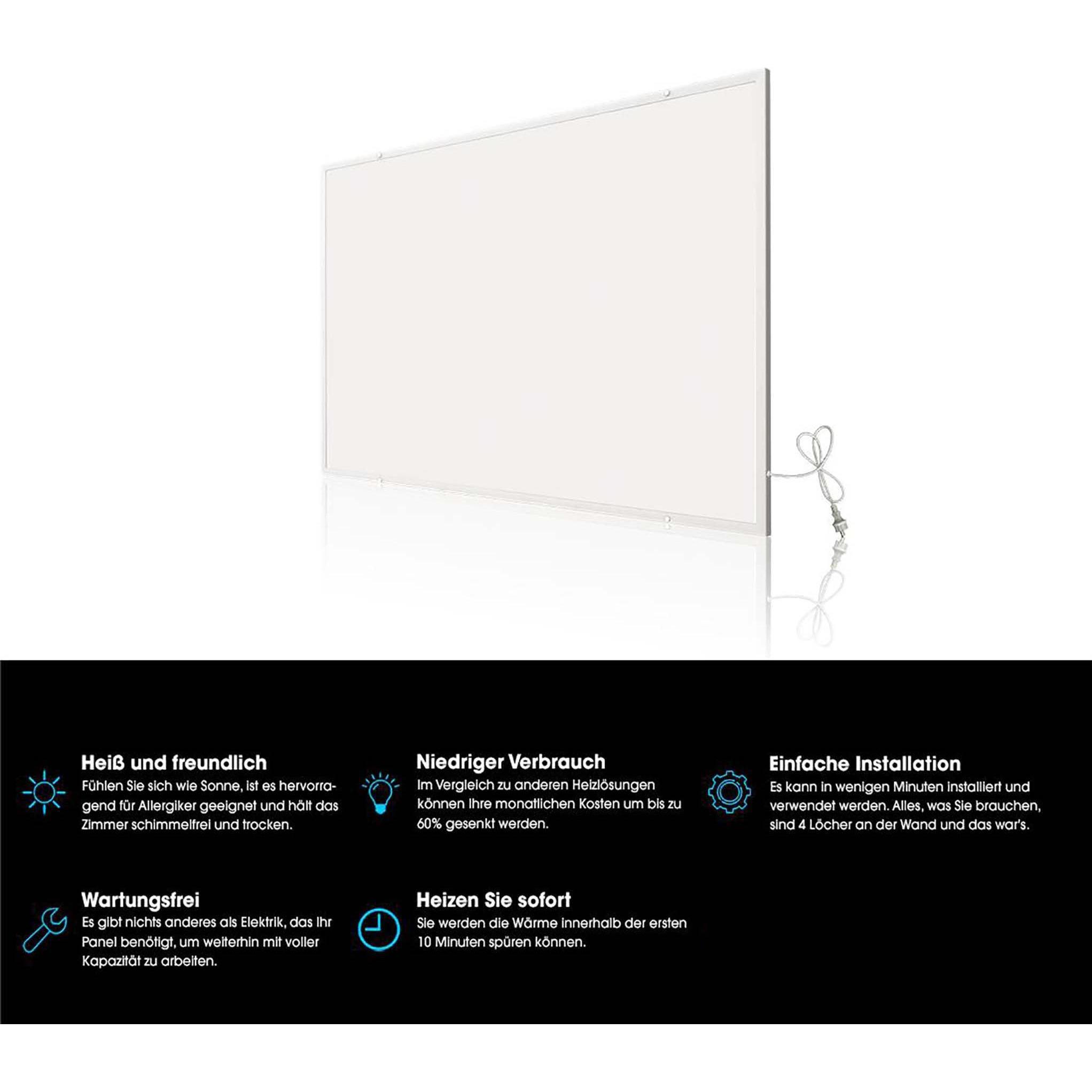 Thumbnail - Wiltec Set Infrarotheizung 850W Heizpaneel IR Elektroheizung und WLAN Thermostat, Heizkörper, Weiss