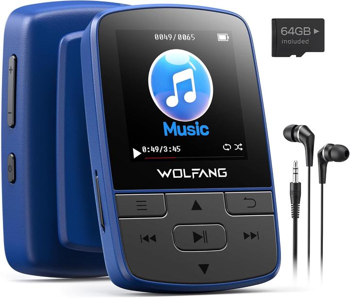 Wolfang MP3-Player mit Bluetooth 5.2 & Sportclip (64 Go)