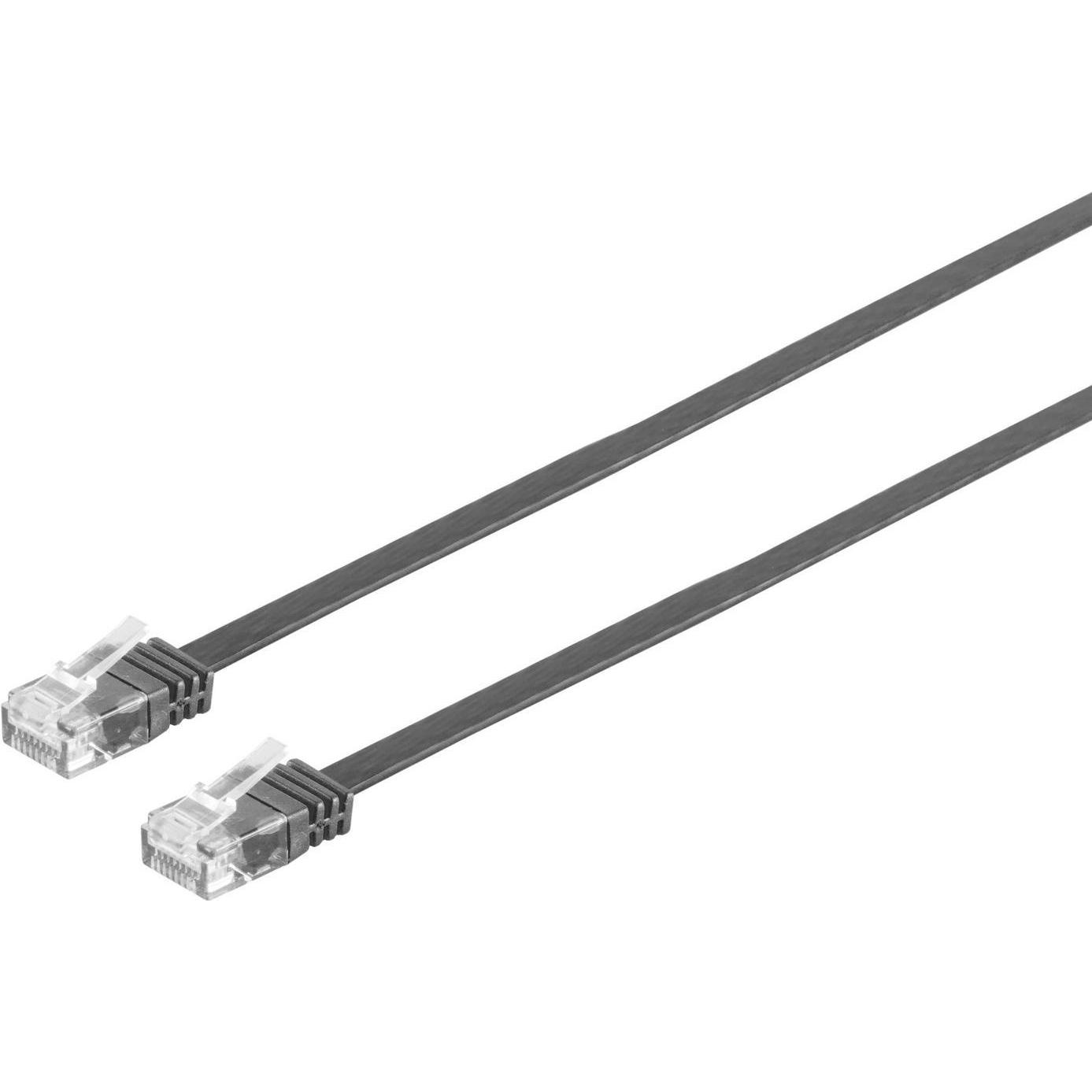 Tecline Patchkabel Cat.6 U/UTP, ungeschirmt, flach, schwarz, 2.0m superflaches Patchkabel z.B. für die Verle (U/UTP, CAT...