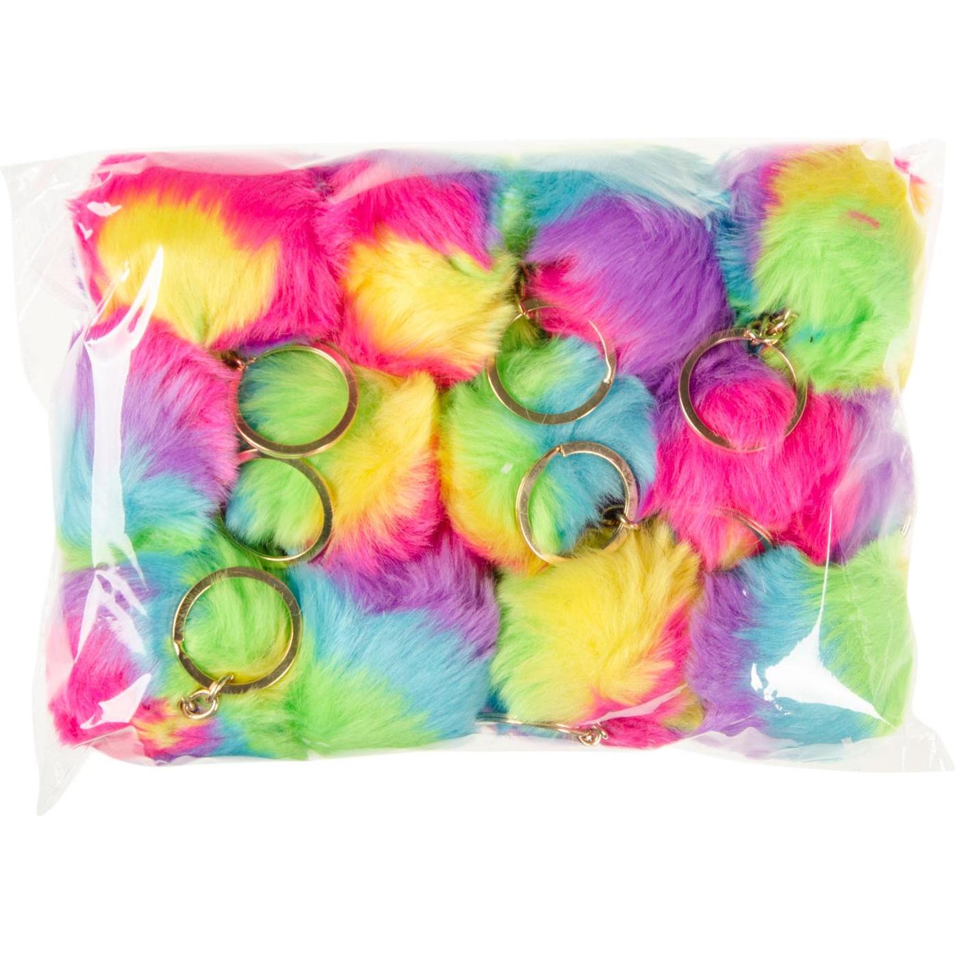 LG-Imports, Schlüsselanhänger, Flauschiger Schlüsselanhänger Rainbow Ball, 12St., Mehrfarbig