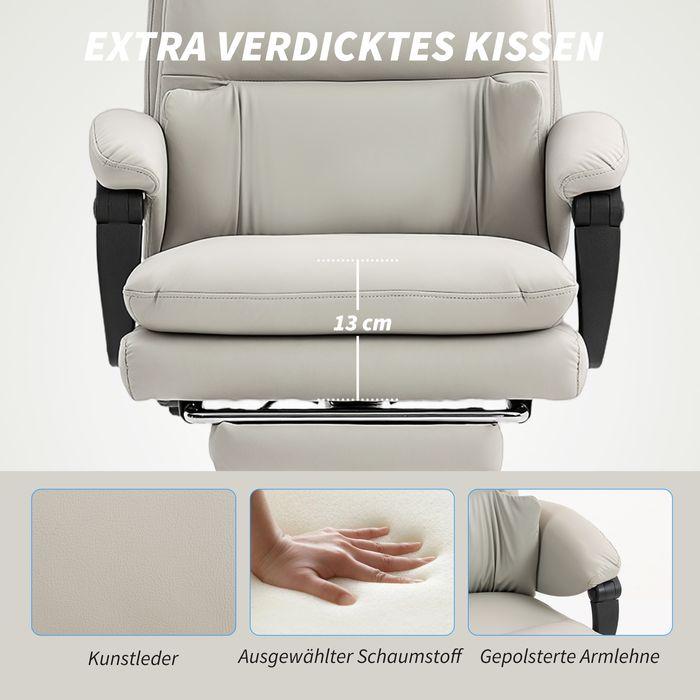 Produktbild Swisshandel24 Bürostuhl, Lendenwirbelstütze, Armlehne, Fussstütze, Kunstleder, Hellgrau (46 - 62 cm)