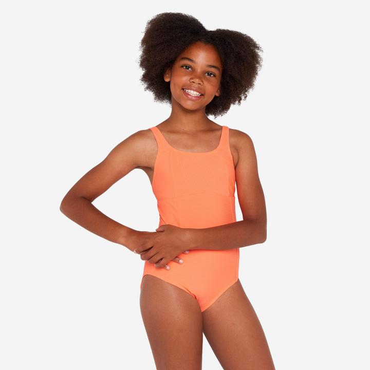 Actual product image Olaian Badeanzug Mädchen strukturiert verstellbar 500 Elea rosarot (140)