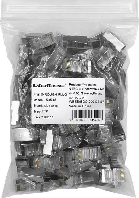 Actual product image Qoltec RJ45 Durchgangsstecker, CAT6, FTP, 100 Stück (Network Accessories)