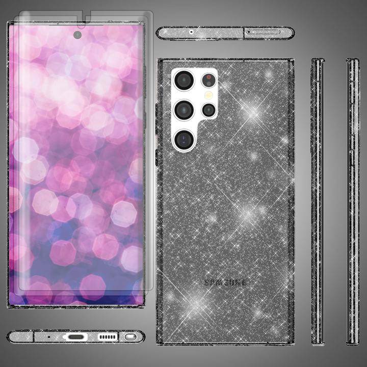 Actual product image Nalia Clear glitter silicone case with 2x screen protector (Samsung Galaxy S23 Ultra)