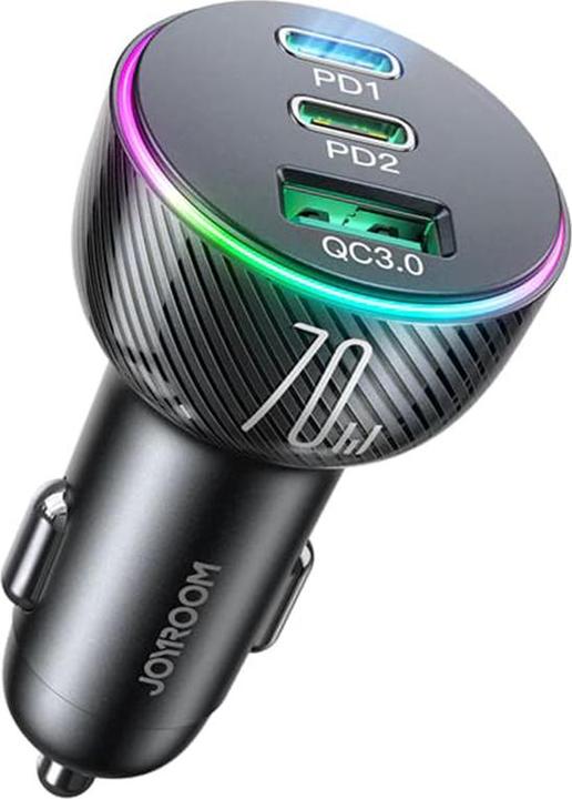 Actual product image Joyroom Multi-Color PD Car Charger with USB-A+ 2 x USB-C 70W - Black