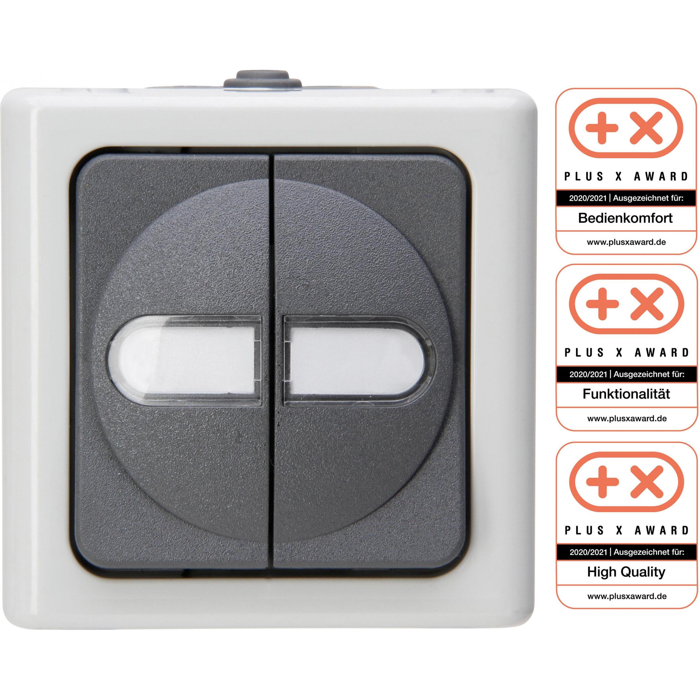 Kopp Interruttore della serie Damproof con montaggio a superficie di Blue Electric, Pulsante + Interruttore, Grigio