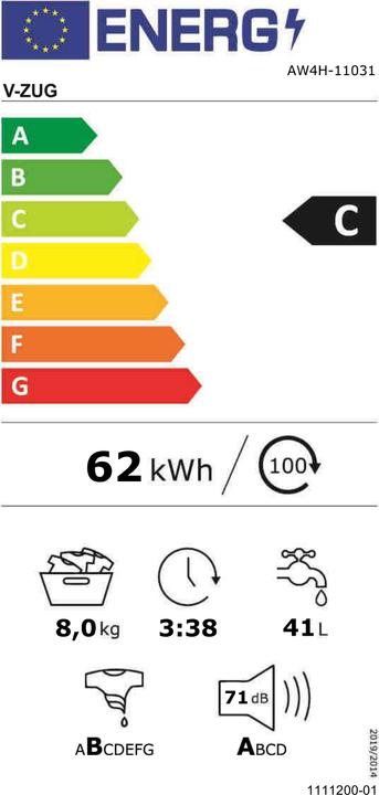 Energie-Label V-Zug AdorinaWaschen V400 (8 kg, Links)
