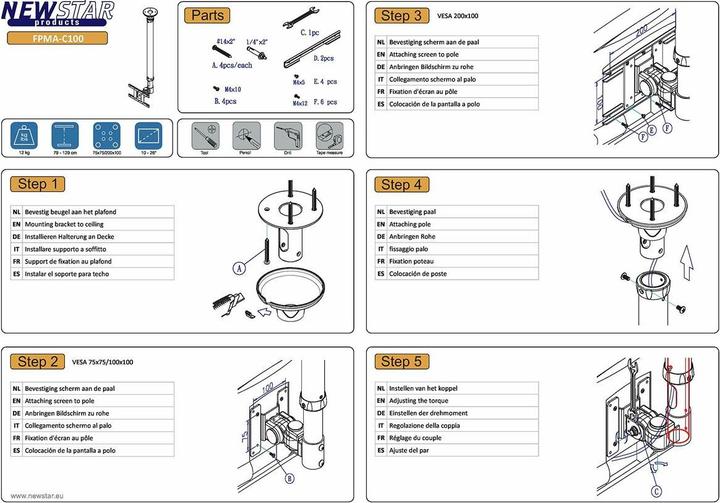 Actual product image Neomounts Fpma-C100 (Ceiling, 30", 12 kg)