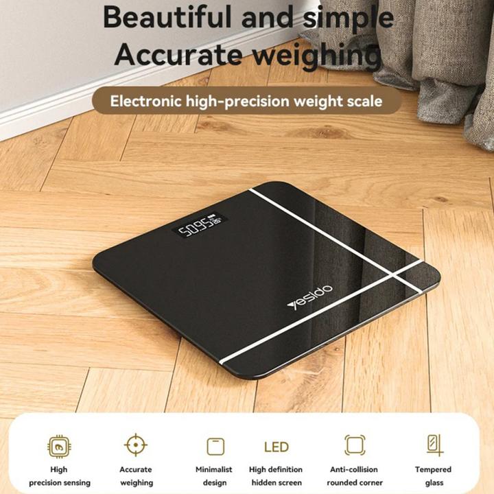 Actual product image Yesido - Digital Scale Body Weight (MG10) - LED Display, Tempered Glass, 5-150kg - Black (150 kg)