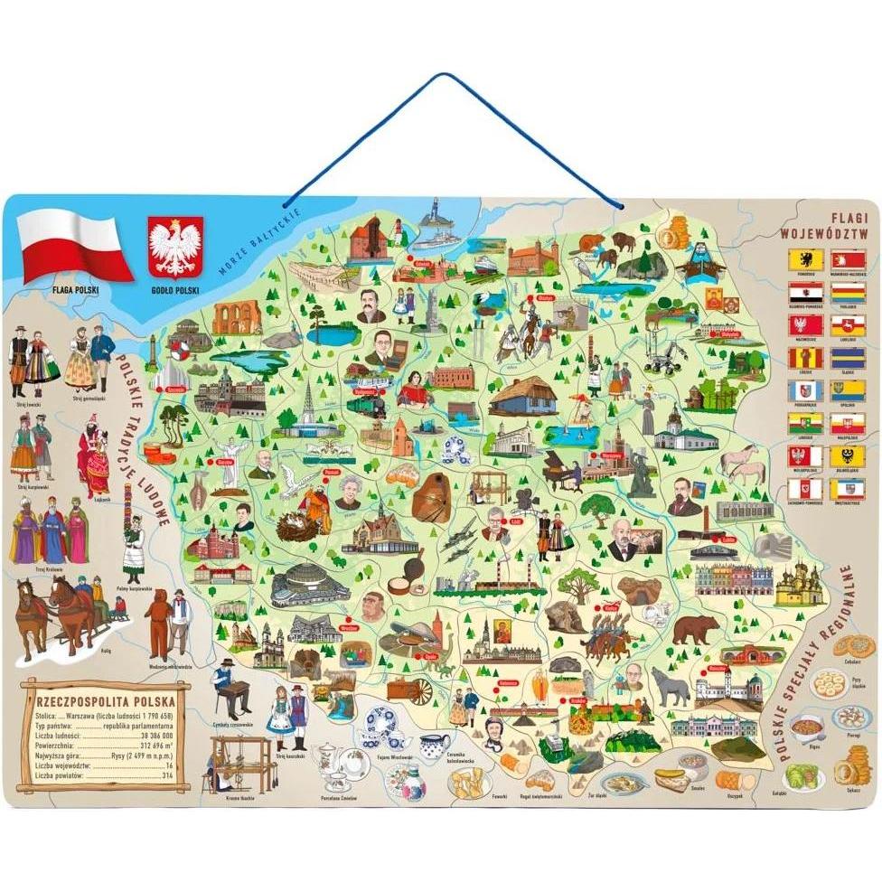 Woody Magnetische Karte Polen mit Bildern und Brettspiel, 3in1