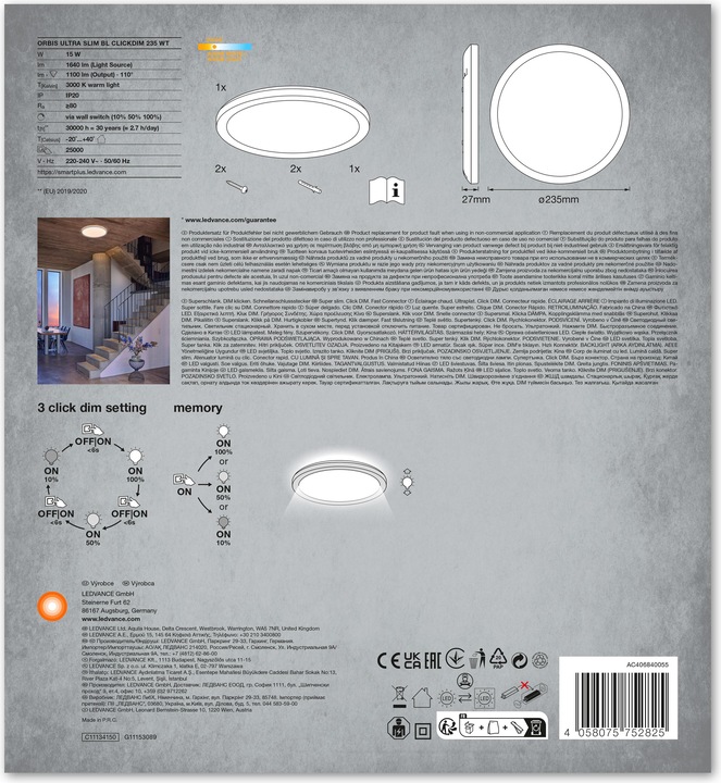 Image du produit Ledvance ORBIS ULTRA SLIM CLICK DIM 235mm BLANC (1100 lm)