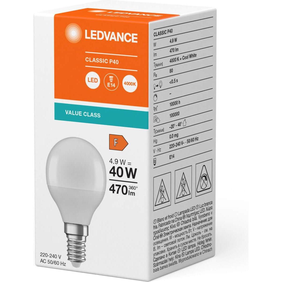 Thumbnail - Ledvance, Leuchtmittel, LED-Tropfenlampe (E14, 4.90 W, 470 lm, 1 x, F)
