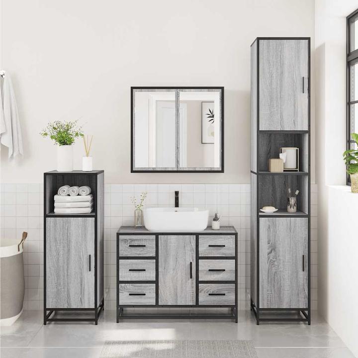 Produktbild vidaXL Waschbeckenunterschrank Grau Sonoma 80x33x60 cm Holzwerkstoff (80 x 33 x 60 cm)