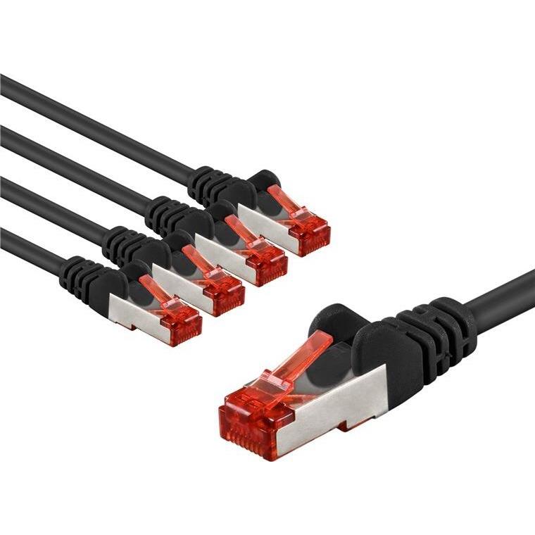 Goobay CAT 6 Patchkabel, S/FTP PiMF, 1 m, schwarz, 5er-Set (S/FTP, CAT6, 1 m), Netzwerkkabel