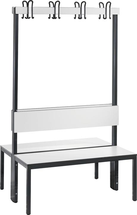 Actual product image C+P BASIC PLUS cloakroom bench, double sided, seat HPL, hook rail, length 1000 mm (40.70 cm, 165 cm)