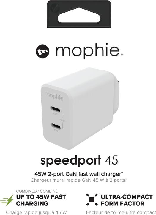 Image du produit mophie 409909301, Intérieure, Secteur, Blanc (45 W, 2 ports)