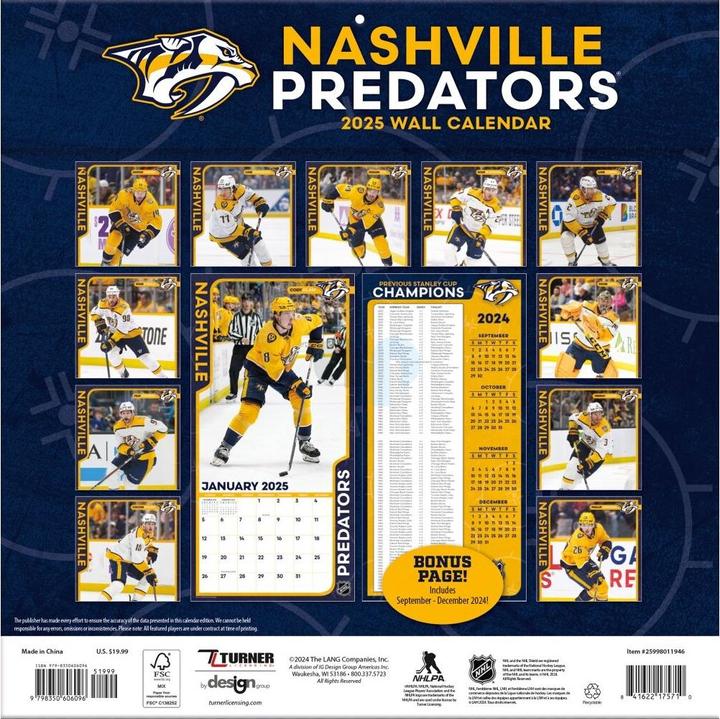 Image du produit NHL - Nashville Predators- Calendrier mural d'équipe 30,5 x 30,5 cm 2025 (30,5 x 30,5 cm)