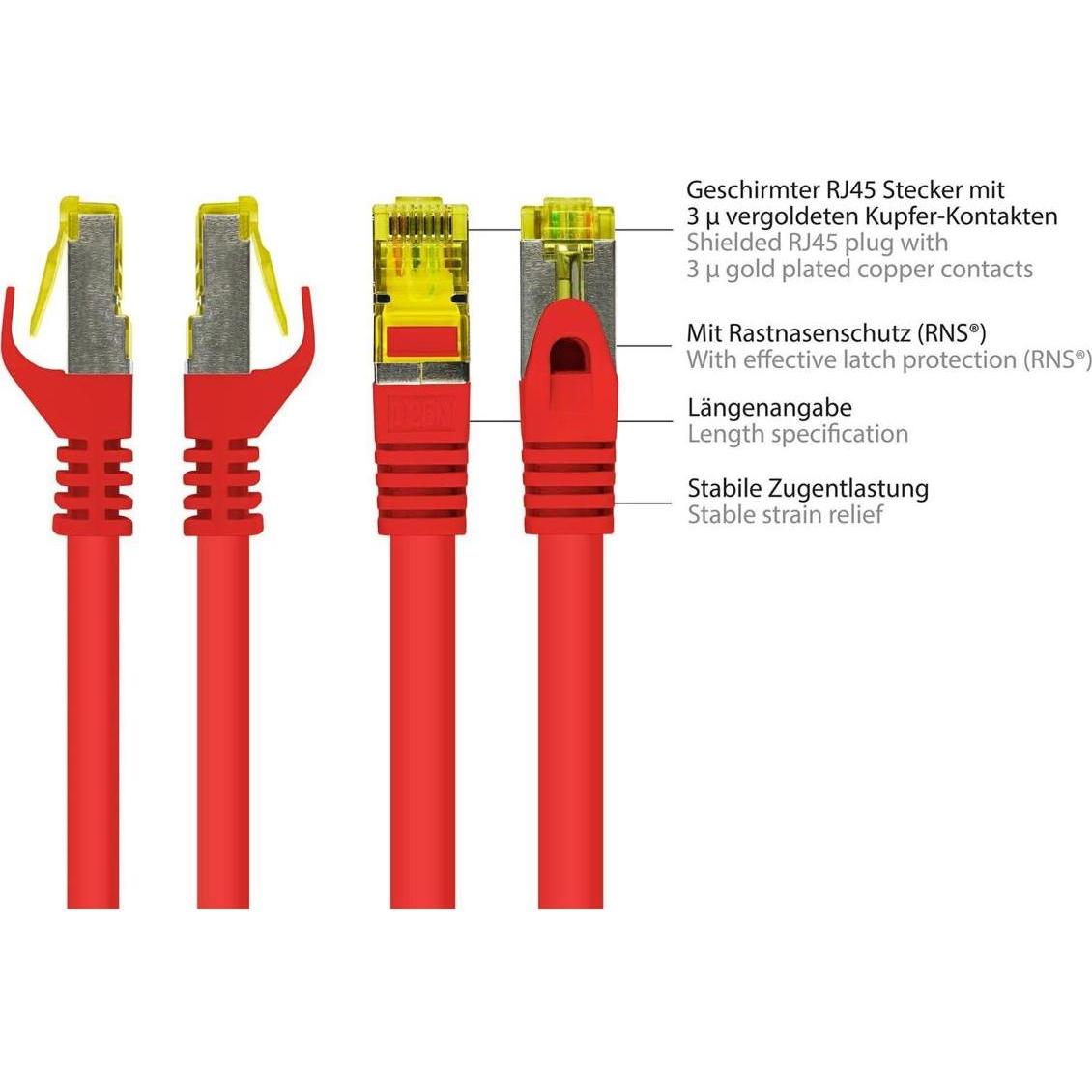 Thumbnail - Kabelmeister RJ45 Patchkabel mit Cat. 7 Rohkabel und Rastnasenschutz (RNS), S/FTP, PiMF, halogenf (S/FTP, CAT6, 25 m), N...