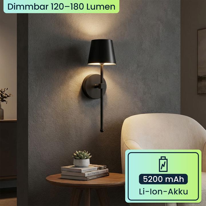 Actual product image Ideoon 2er-Set Elegante LED Wandleuchte kabellos mit Fernbedienung: Akku Wandlampe dimmbar in Schwarz (120 lm)