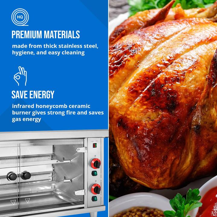 Produktbild Royal Catering Gas-Hähnchengrill 2 Spiesse mit Beleuchtung 2 x 5 kW Edelstahl / gehärtetes Glas (10 kW)