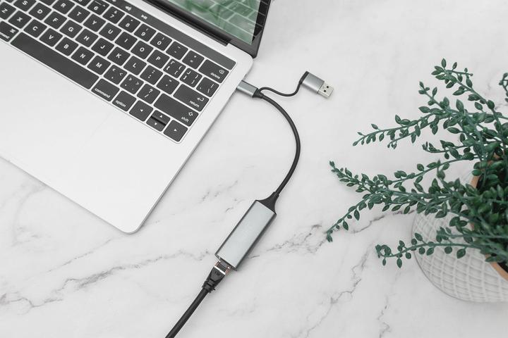 Productafbeelding Digitus USB Type-C™ Gigabit Ethernet Adapter 2.5G, USB-C™ + USB A (USB3.1/3.0) (USB, USB-C, RJ45 2.5 Gigabit Ethernet (1x))