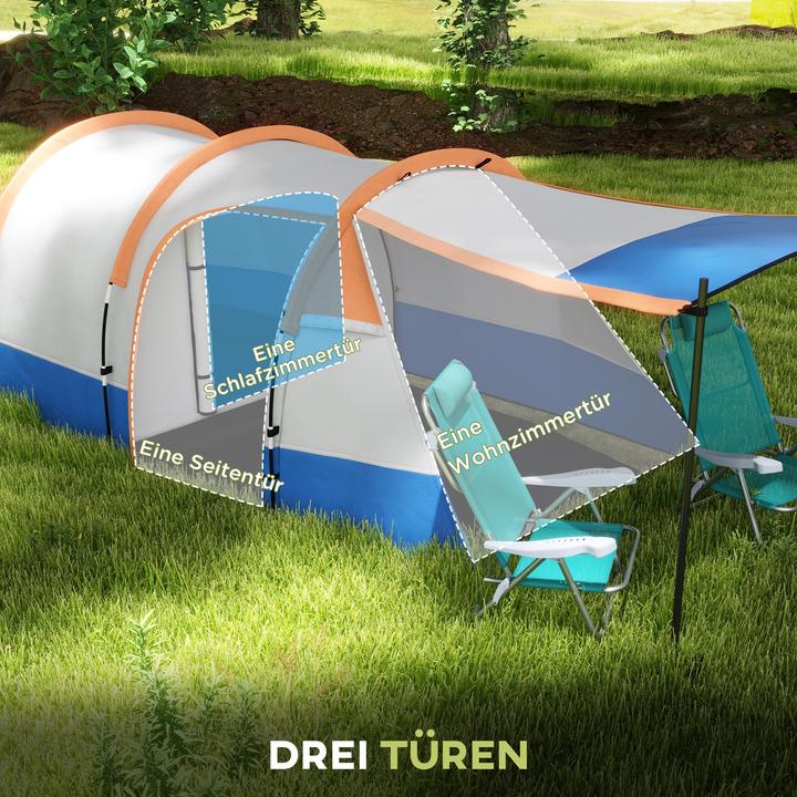 Image du produit Outsunny Campingzelt Polyester, Fiberglas Orange (Tente tunnel, 3 personnes)