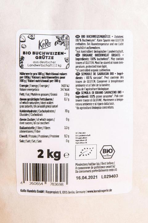 Valori nutrizionali e ingredienti KoRo Semole di grano saraceno biologiche (2000 g)